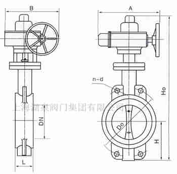 對(duì)夾式電動(dòng)蝶閥外形尺寸，安裝圖